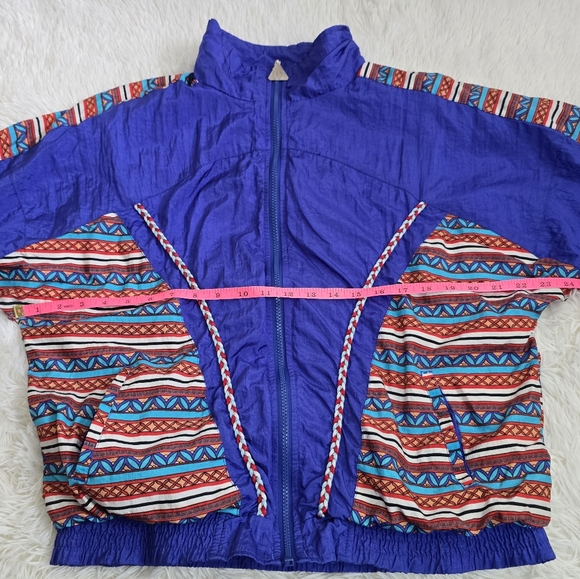 Vintage 90s Wilson Retro Blue Funky Print Windbreaker Full Zip Jacket Large - Picture 10 of 15